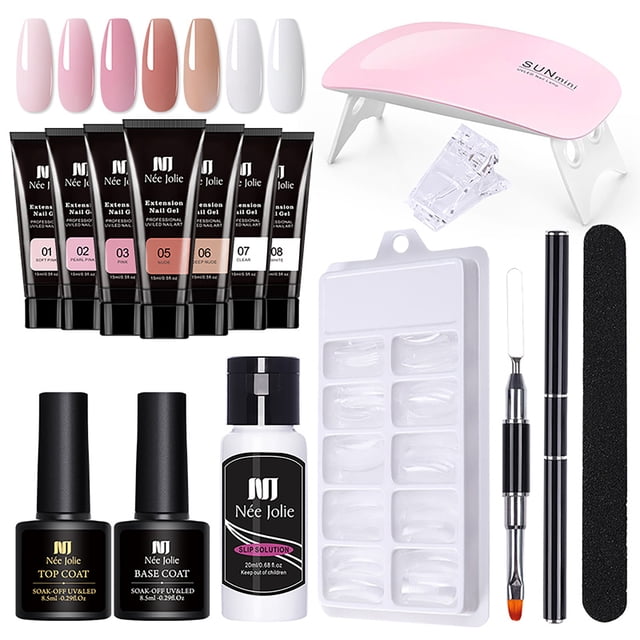 Gel Nails Extension Nail Gel Kit Design Nails 7 Colors Manicure Gel Set All In One Polygel Nails with 6W Mini Nail UV Lamp