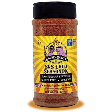 Smoke n Sanity SnS Chili Seasoning - Monash Certified Low FODMAP - Gluten-Free - Certified Kosher - Dairy Free - Low FODMAP Food - Vegetarian (7.0 oz Shaker)