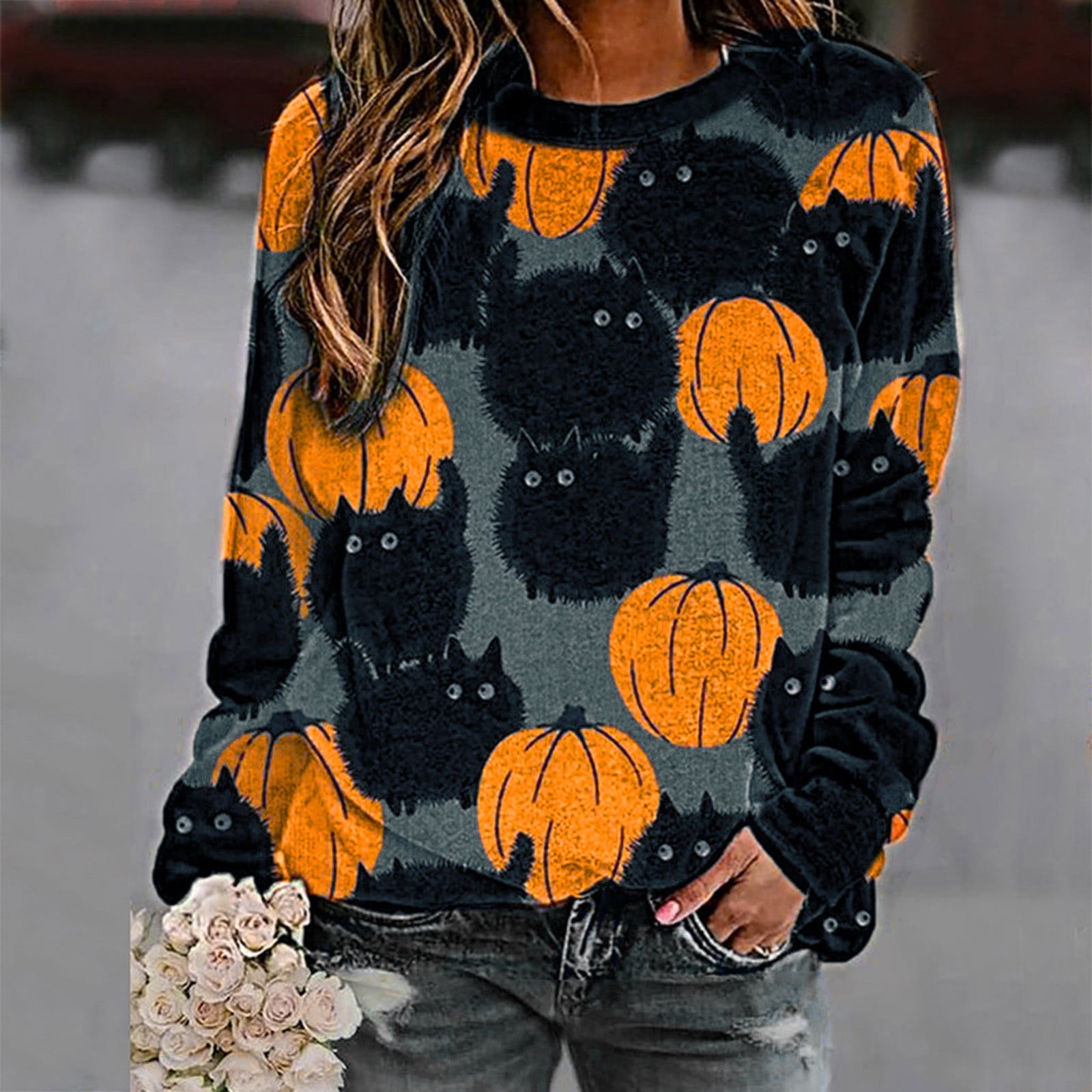 Halloween Shirts Women Women's Halloween Print Longsleeved Sweatshirt