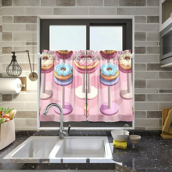 Donuts Pink Kitchen Curtains Half Tier Curtain 2 Rod Pockets Bathroom Bedroom Cupborad Living Room 27"x24"