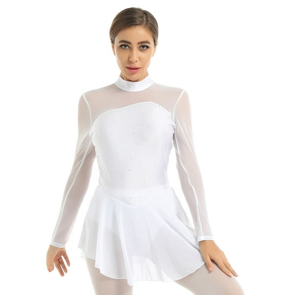 iEFiEL Womens Long Sleeves Ballet Dance Leotard Dress Figure Ice Skating Roller Skating Dress