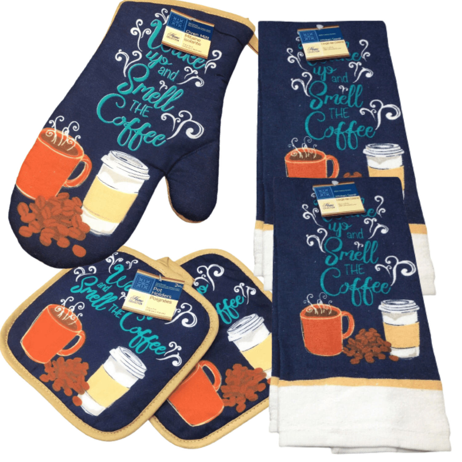 2 POT HOLDERS,1 OVEN MITT & 2 TOWELS COFFEE BISTRO,MS Details about   7 pc KITCHEN SET 2 RAGS 