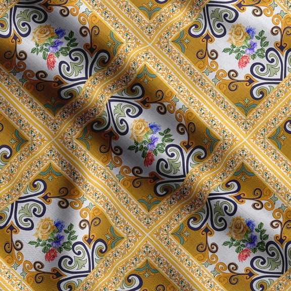 Soimoi Patchwork Print,Cotton Cambric, Quilting Fabric Sold by The Yard 42 Inch Wide, Medium Weight Cotton Fabric, SewingSupplies, White&Yellow