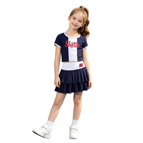 Gyexs Size 10-12 Girls Back to School Outfits School Uniform Short Sleeve Summer Outfit Casual 2 Piece Crop Top & Skirt Set #01 Navy 10-11 Years