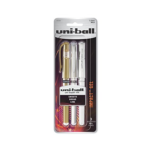 uni-ball Impact Gel Pens, Bold Point (1.0mm), Assorted Metallic, 3 Count