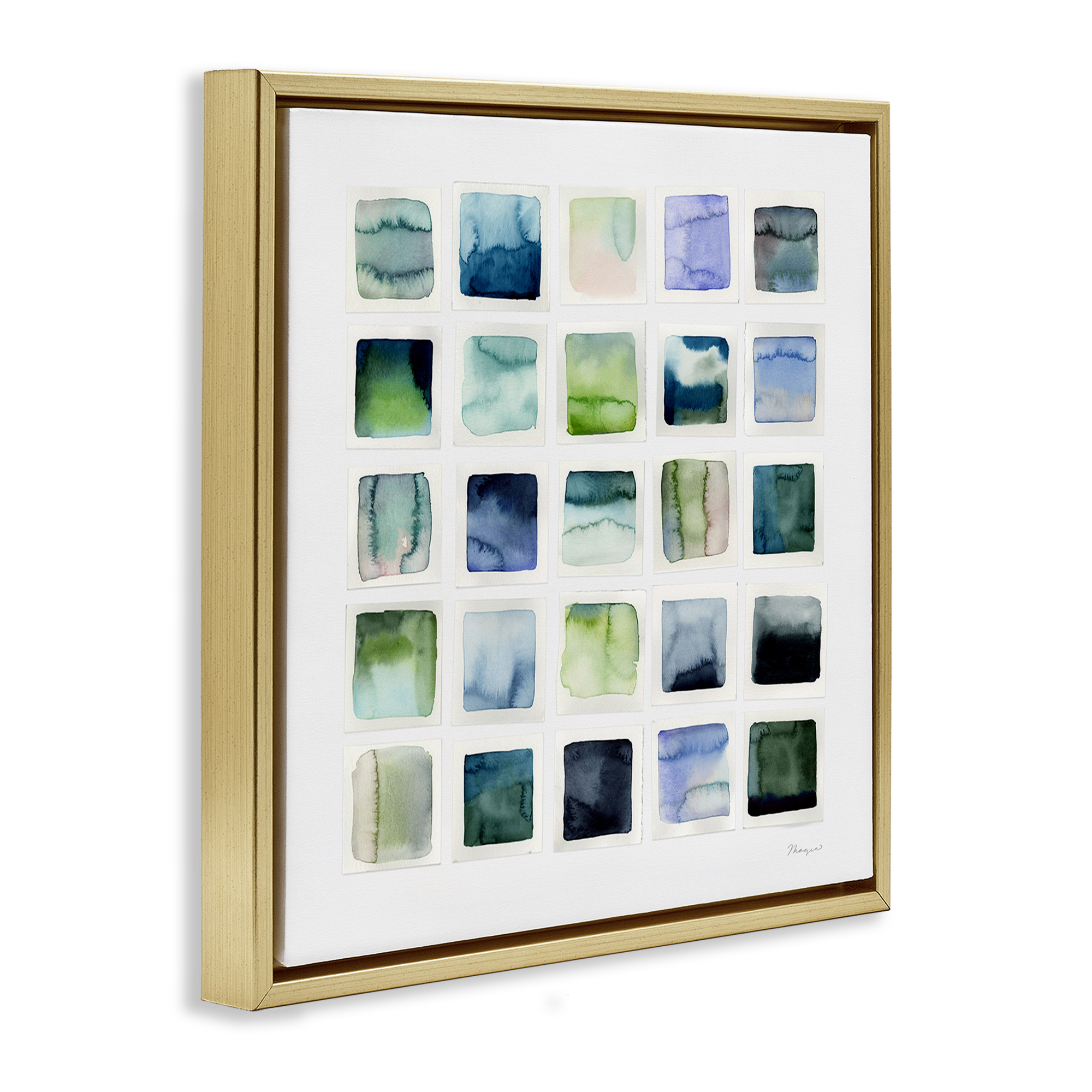 Stupell Industries Watercolor Patterned Squares Abstract Painting Gold Floater Framed Canvas Art Print Wall Art, 25 x 25