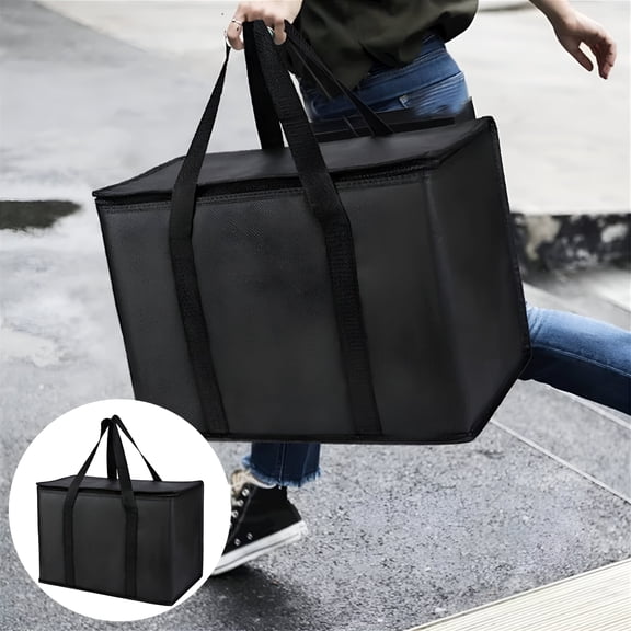 GASTROPOD Large Insulated Grocery Bag, Reusable Foldable Cooler Tote for Hot/Cold Food, Black