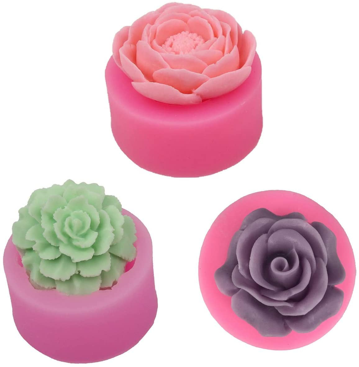 3 Metallic moulds flower shaped for sugar paste cake design and fimo 