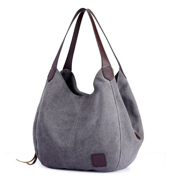 DOURR Bolso de hombro con múltiples bolsillos para mujer, bolso de mano de lona de algodón a la moda