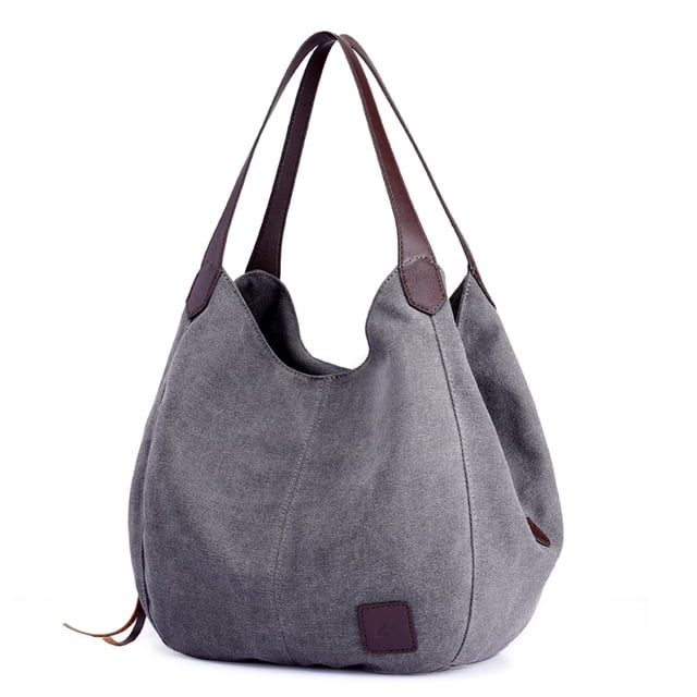 DOURR Bolso de hombro con múltiples bolsillos para mujer, bolso de mano de lona de algodón a la moda