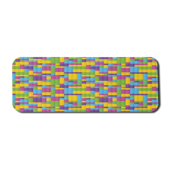 Cartoon Computer Mouse Pad, Colorful Plastic Construction Blocks Cube Geometric Childhood Illustration, Rectangle Non-Slip Rubber Mousepad Large, 31" x 12", Purple Green Blue, by Ambesonne