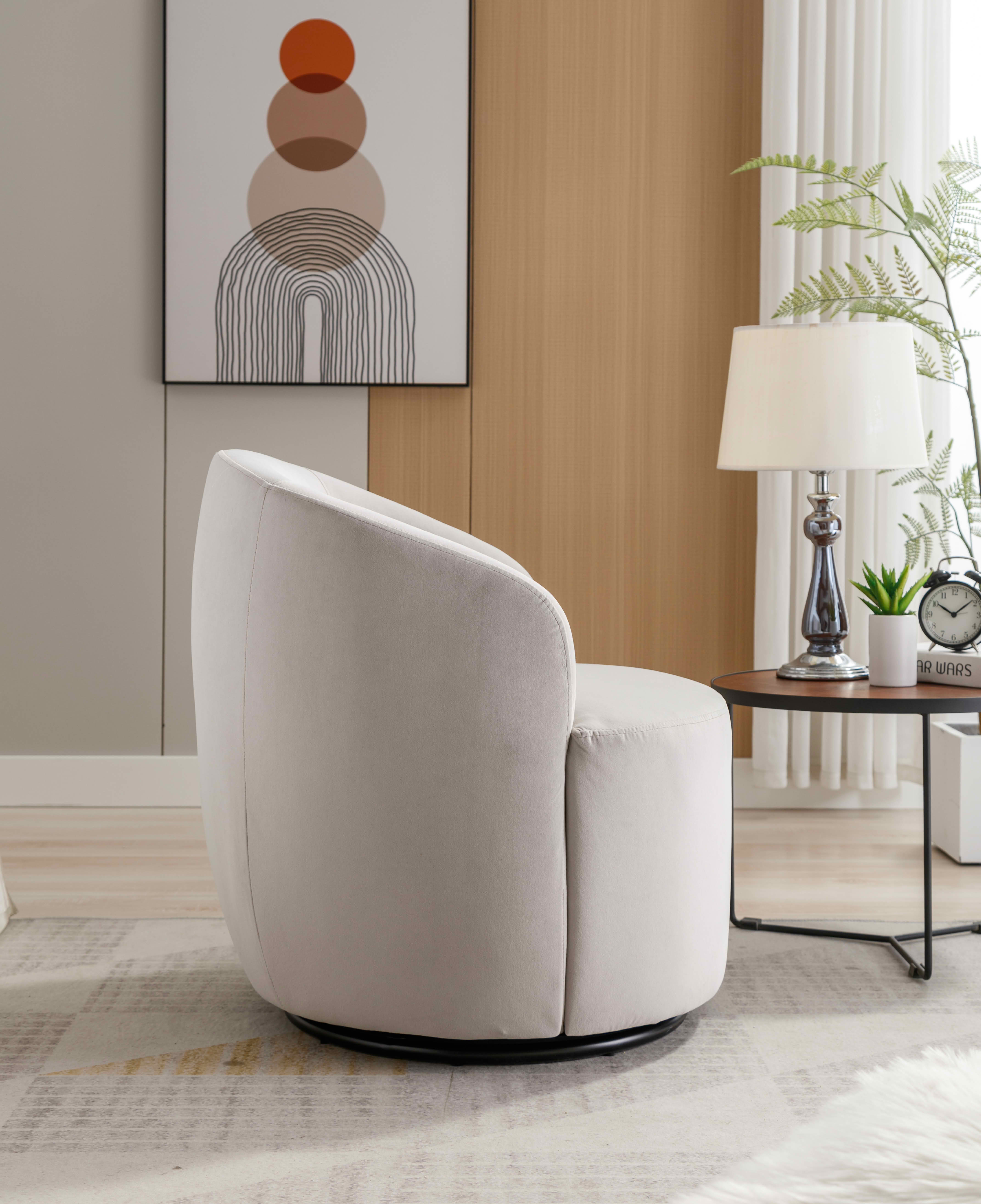 MAYEERTY Velvet Fabric Swivel Accent Armchair Barrel Chair, with Black Powder Coating Metal Ring, Gray