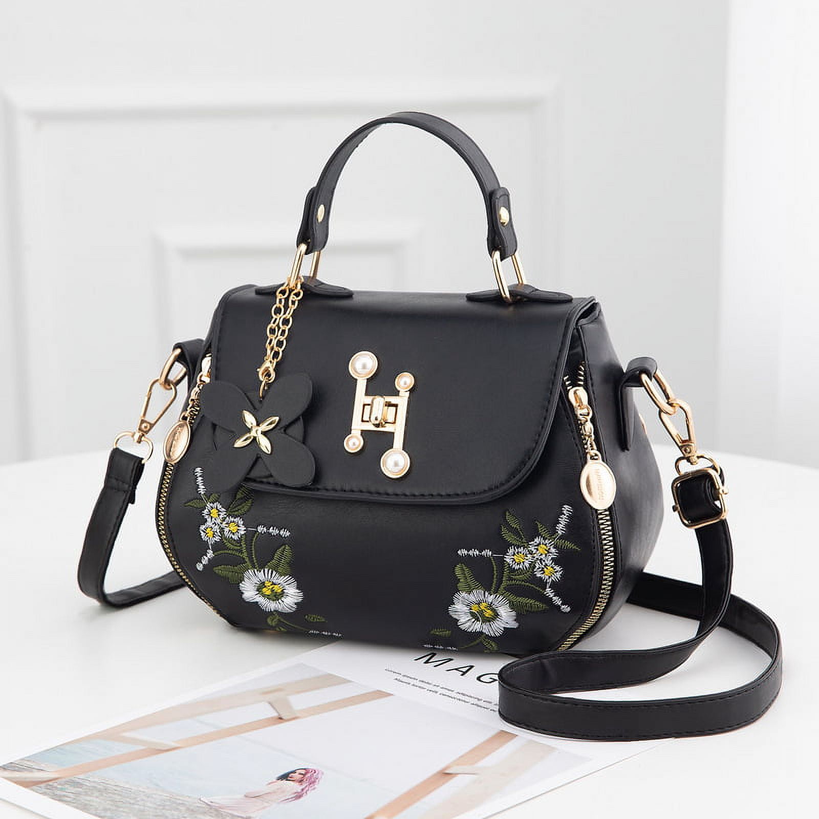 Women Satchel Bags Handle Shoulder Handbags and Purses Pockets Zipper Leather Crossbody Bags