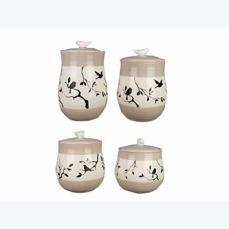 Youngs 21222 Ceramic Botanical Design Canister with Silicon Seal, Set of 4
