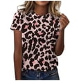 thumbnail image 1 of UANWENN T-Shirt à Col Rond Décontracté pour Femmes, Classique Polyvalent, Quotidien, à Manches Courtes, Uni, à Rayures, Léopard Camouflage, à Blocs de Couleur, 2 T-Shirts Superposables pour Femmes, Paquet Court, Vêtement, Chemise, Jolis Hauts pour Femmes Été, 1 of 5