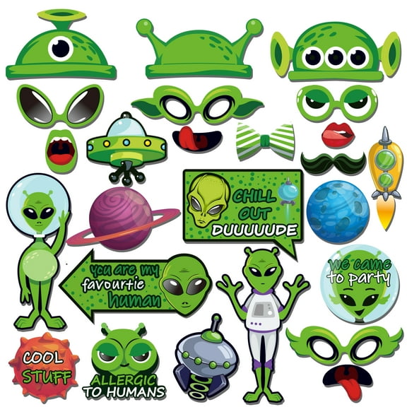 CC HOME 25pcs Alien Patterns Photo Booth Props Railroad Alien Patterns Party Decorations Party Favor for Alien Party Essentials
