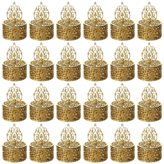 24 Pcs Gold Hollow Candy Boxes, Elegant Plastic Party Favor Containers with Lids, Treat Gift Holders for Weddings, Parties, Celebrations, 3.35 in Tall