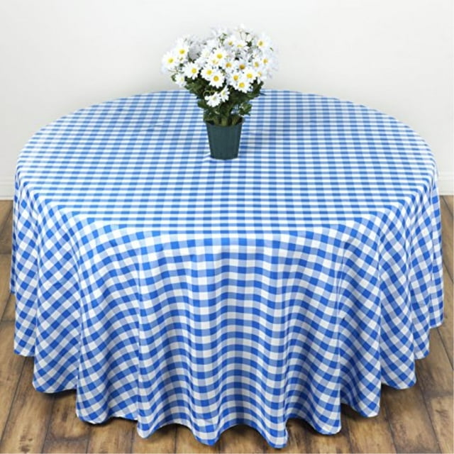 LinenTablecloth 90Inch Round Polyester Tablecloth Blue & White Checker