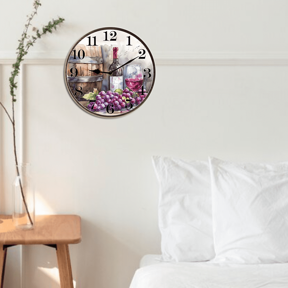Kurmntregon Wine Wall Clock Winery Bar Decorative Wall Clock Wooden Bathroom Clock Battery Operated Non Ticking Silent Clocks Living Room Decorative Clock Round 10inch