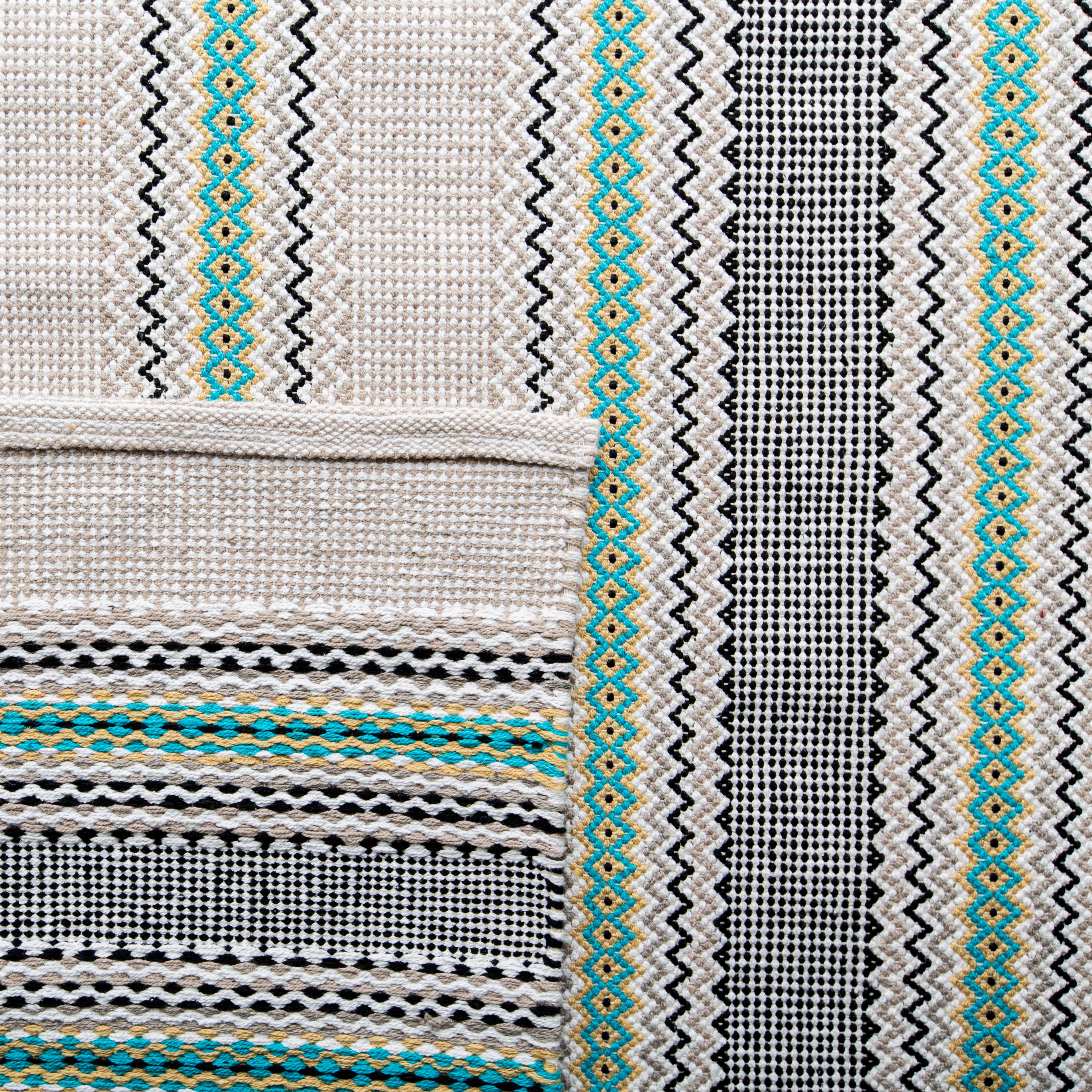 SAFAVIEH Montauk Spots Geometric Striped Cotton Runner Rug, Turquoise, 2'3" x 8'