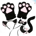 thumbnail image 1 of 5 Pcs Creative Cat Cosplay Costume Kitten Tail Ears Collar Paws Gloves Anime Lolita Gothic Set For Party Cosplay (black), 1 of 2
