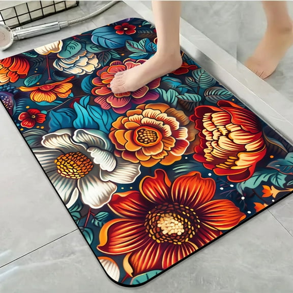 1pc Vivid Floral Bathroom Rug Bathroom Decor and Accessories- Durable,Anti Slip,And Quick Drying,Suitable For Indoor/outdoor Use - Perfect For Bathrooms,Bedrooms,Kitchens,Terraces