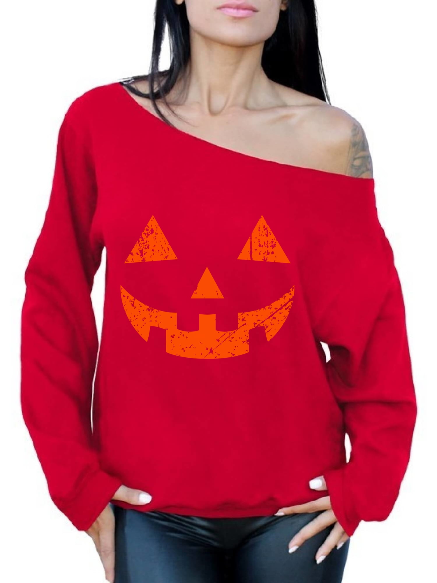 Halloween Pumpkin Sweatshirt Jack-O-Lantern Sweater Kleding Dameskleding Sweaters Pullovers Trendy Fall Halloween Sweater Off The Shoulder Sweater Womens Jack-O-Lantern Shirt 