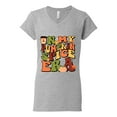 thumbnail image 2 of Wild Bobby In My Pumpkin Spice Era Groovy Letters Smiley Faces Thunderbolts Leaves Halloween Women Standard V-Neck Tee, Heather Grey, Medium, 2 of 6