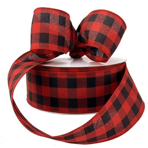 Buffalo Plaid Wired Ribbon Decoration - 2 1/2" x 50 Yards, Black & Red Plaid, Christmas Wreath, Farmhouse Decor