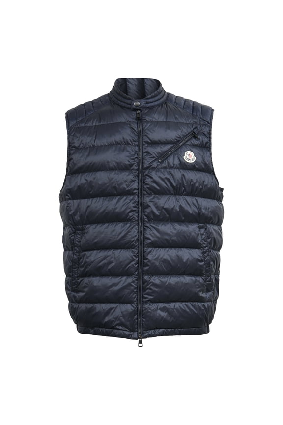 Pre-Owned Moncler Arv Quilted Shell Down Gilet in Navy Blue Nylon