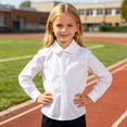 thumbnail image 5 of SGMVNU Girls White Uniform Shirts Frill Trimmed Lapel Collar Long Sleeve Button Down Dress Shirt School Clothes, Size 6-7 Years, Multicolour, 5 of 5