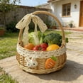 thumbnail image 5 of Easter Bunny Woven Handbasket - Large Size (20cm/7.87in) - Handmade Wicker Basket with Rabbit & Carrot Decor for Kids Egg , Candy & Party Storage (Size as Pictured), 5 of 7