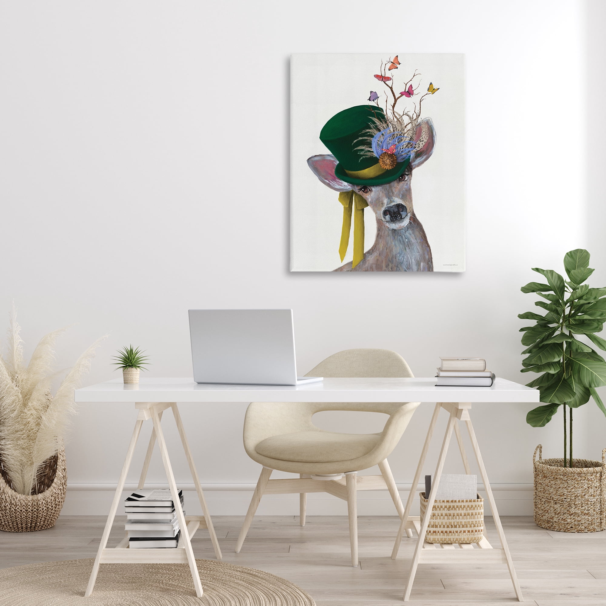 Stupell Industries Deer with Butterfly Hat Animals & Insects Painting Gallery Wrapped Canvas Art Print Wall Art, 30 x 40