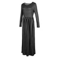 thumbnail image 4 of Milaget Robe Maxi Bohème à Rayures Plissée Manches 3/4 Poches Latérales Grande Taille pour Femmes Multicolore Noir TG, 4 of 9