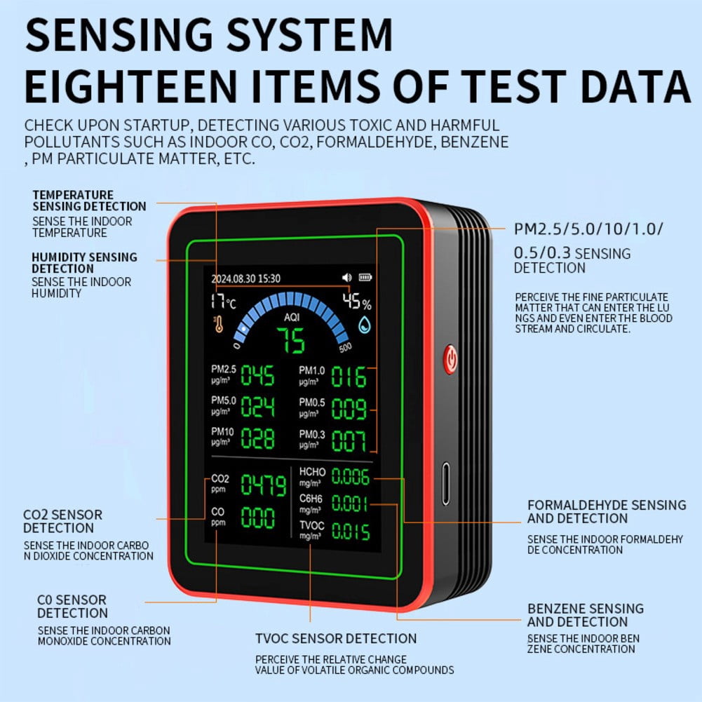 18-In-1 Air Quality Tester Comprehensive Aqi Monitor Indoor Monitoring