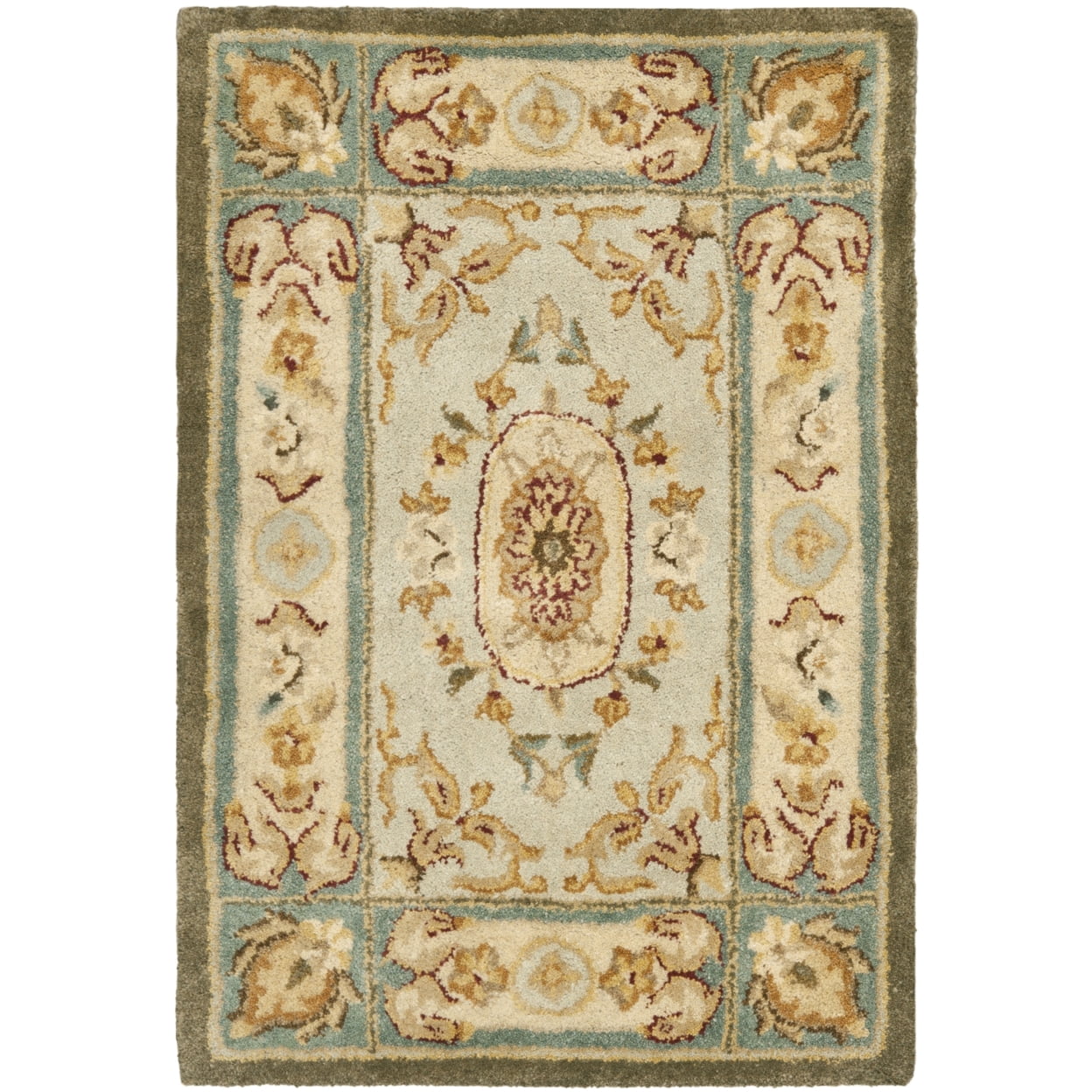 SAFAVIEH Bergama Cromwell Oriental Wool Area Rug, Light Blue/Ivory, 5' x 8'