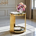 thumbnail image 2 of GZXS 19.8" Round Glass End Table with Gold Metal Legs and Storage Shelf, Chic Accent Side Table for Small Spaces, Black, 2 of 9