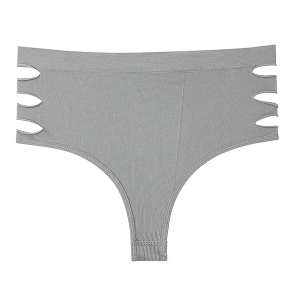 USNSM Women's High Waist Cut Out Panties Solid Color Hip Lifting Hollow Tummy Control Stretchy Brief Underwear Gray L