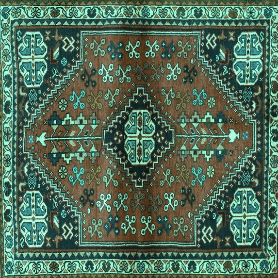 Ahgly Company Indoor Square Persian Turquoise Blue Traditional Area Rugs, 6' Square
