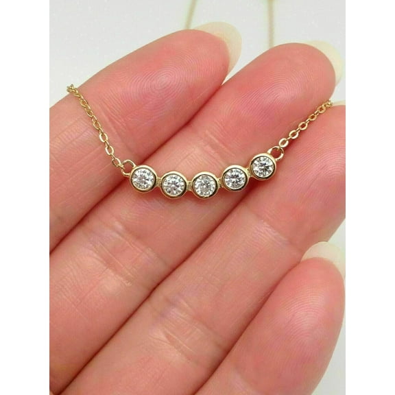 Sparkle Jewels White Round Cut Cubic Zirconia 5 Stone Bezel Set Pendant Necklace 14K Yellow Gold Over Silver