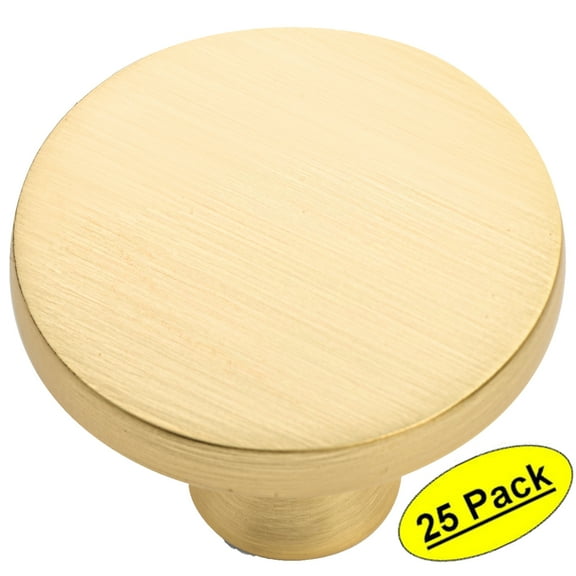 25 Pack - Cosmas 8104BG Brushed Gold Round Solid Cabinet Hardware Knob - 1-1/4" Diameter