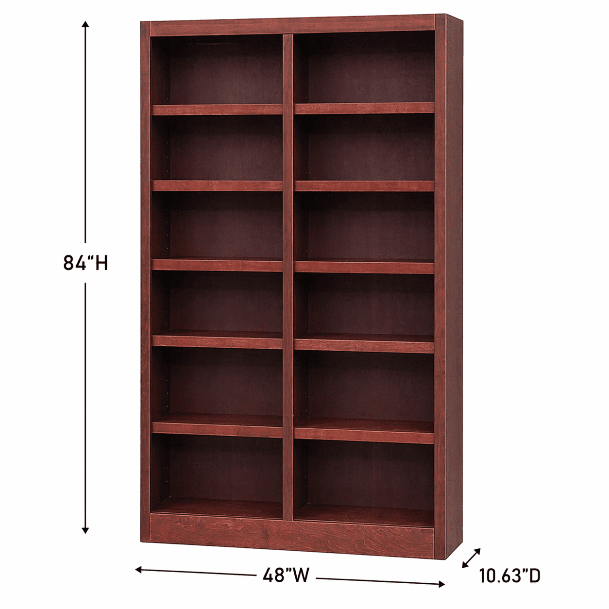 Bowery Hill Traditional 84" Tall 12-Shelf Double Wide Wood Bookcase in Cherry