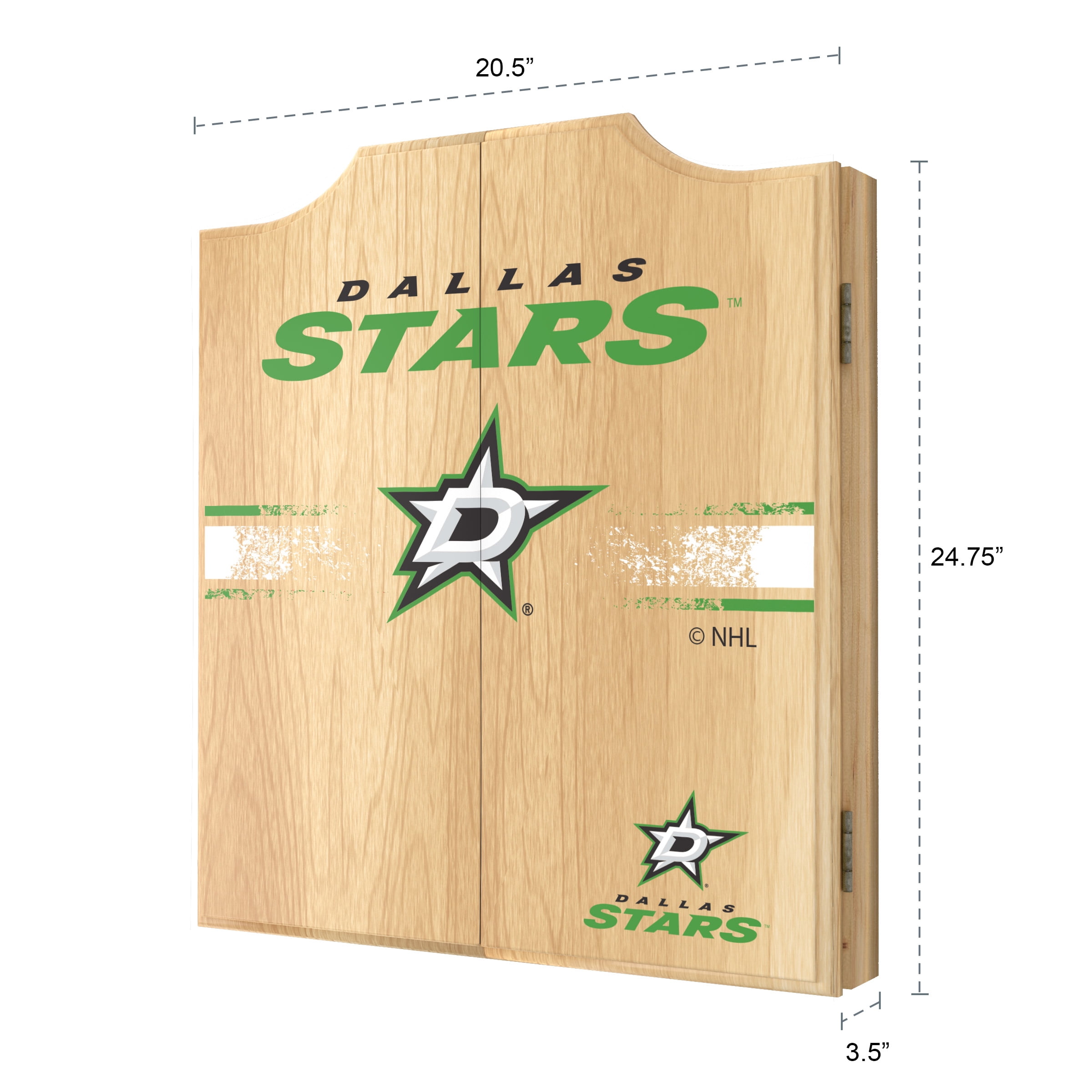 Dallas Stars Logo Dart Board Cabinet Set with 6 Steel Tip Darts