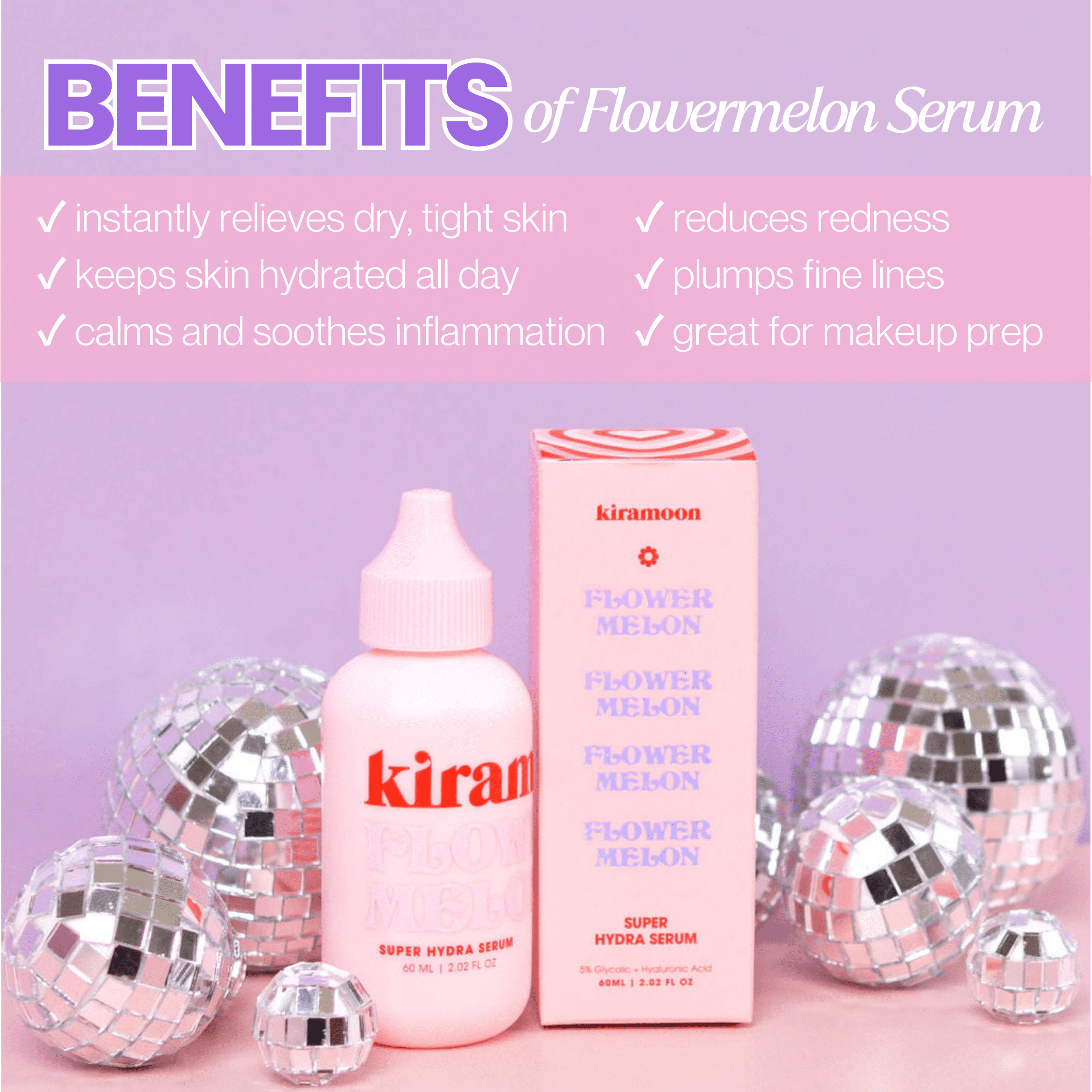 Kiramoon Flowermelon Super Hydra Glow Facial Serum, 2oz