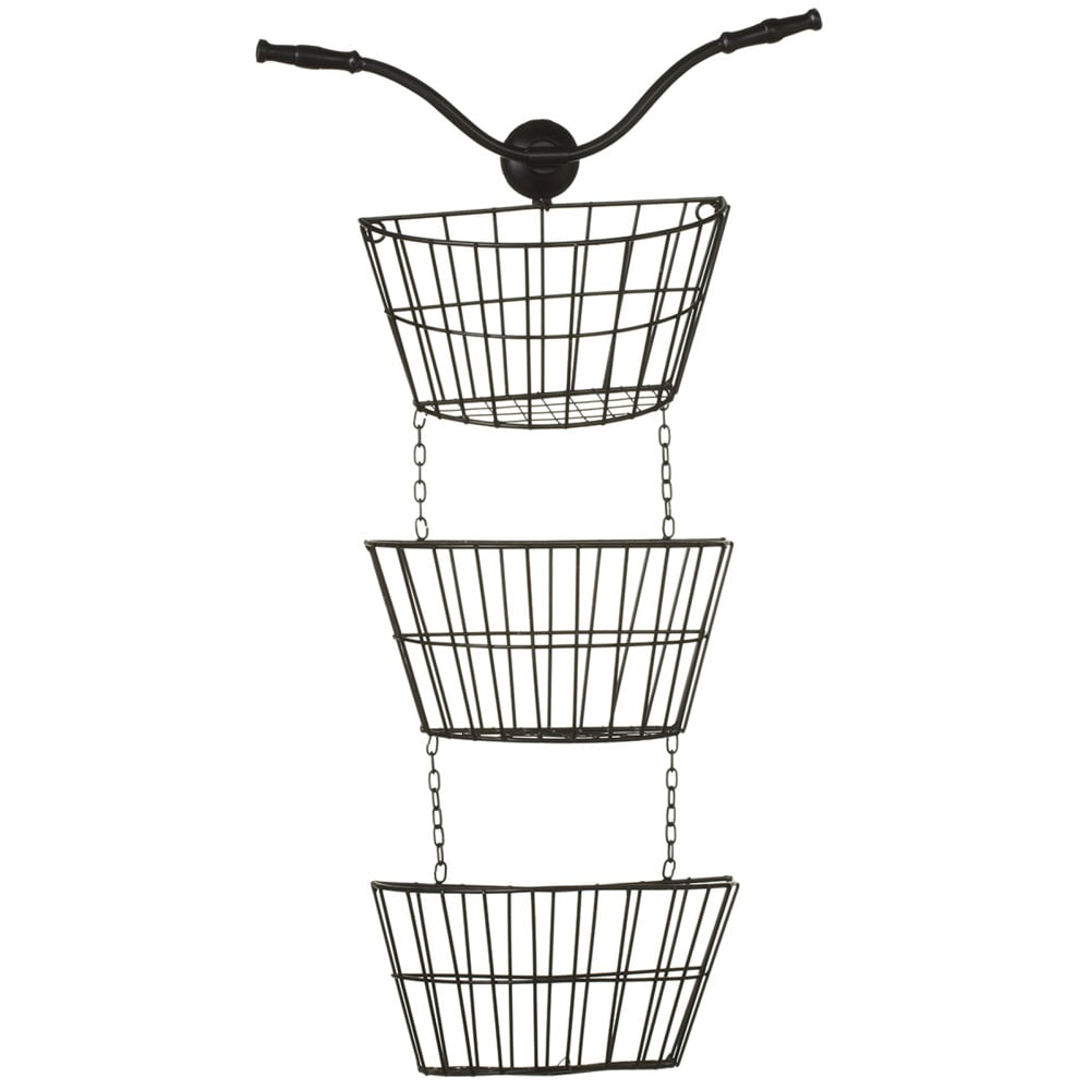 Black Bicycle Themed Metal Decorative Three Tier Hanging Wall Baskets