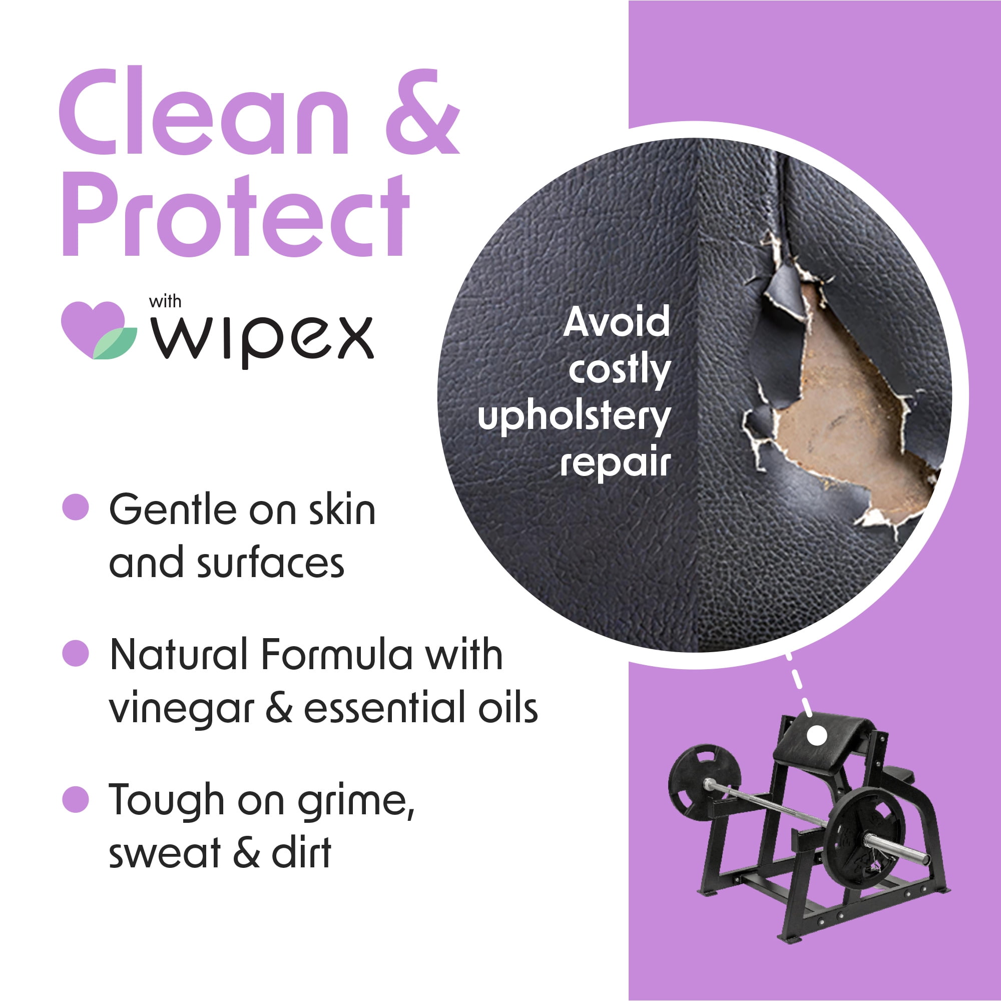 Wipex Gym Wipes, EWG Verified Plant-Based Fitness & Surface Cleaner, Lavender & Vinegar, 400ct Bucket, 1-Pack