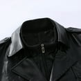 thumbnail image 4 of YLSDY Mens Double Collar Long Trench Coat Long PU Leather Jacket Parka Stylish Solid Leather-Inspired Trench Coat Mid-Length Business Outerwear Black M, 4 of 9