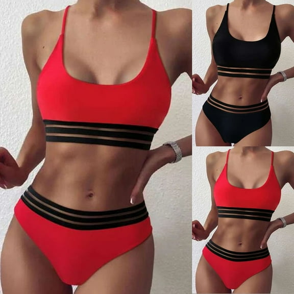 Cheers US Women's 2 Pieces Mesh Top with High Waist Bikini Set