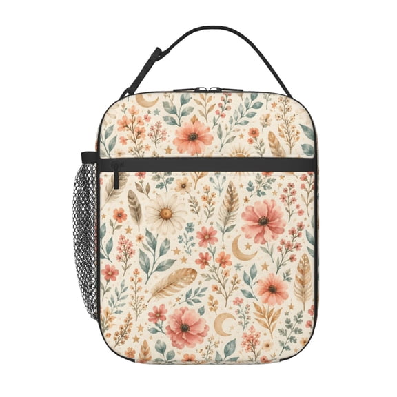 Boho Floral Lunch Bag Reusable Thermal Lunch Box with Handle for Women and Men