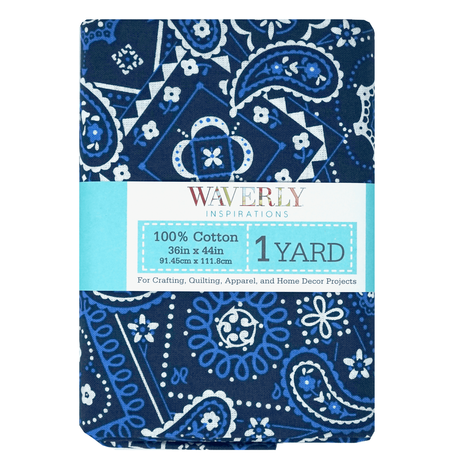 (2 pack) Waverly Inspirations 1 Yard Precut 100% Cotton Prints Fabric Bandana Ink Lapis 44" Wide for Quilting & Sewing